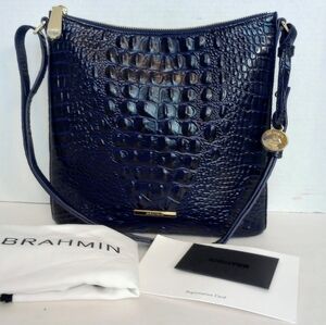 NWOT Brahmin Katie Ink Melbourne Blue Croc Embossed Crossbody Purse Shoulder Bag